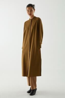 COS Brown Wool Blend Oversized Shirt Dress Mandarin Collar Size 8 Minimalist